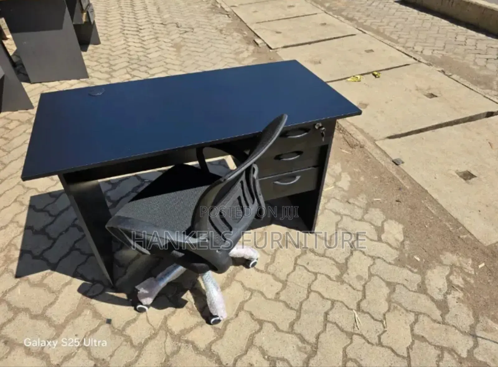 Black 1.2m Office Desk and Mesh Office Chair