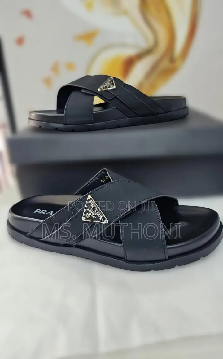 Prada Saffiano Leather Crisscross Slides, Size 40-46