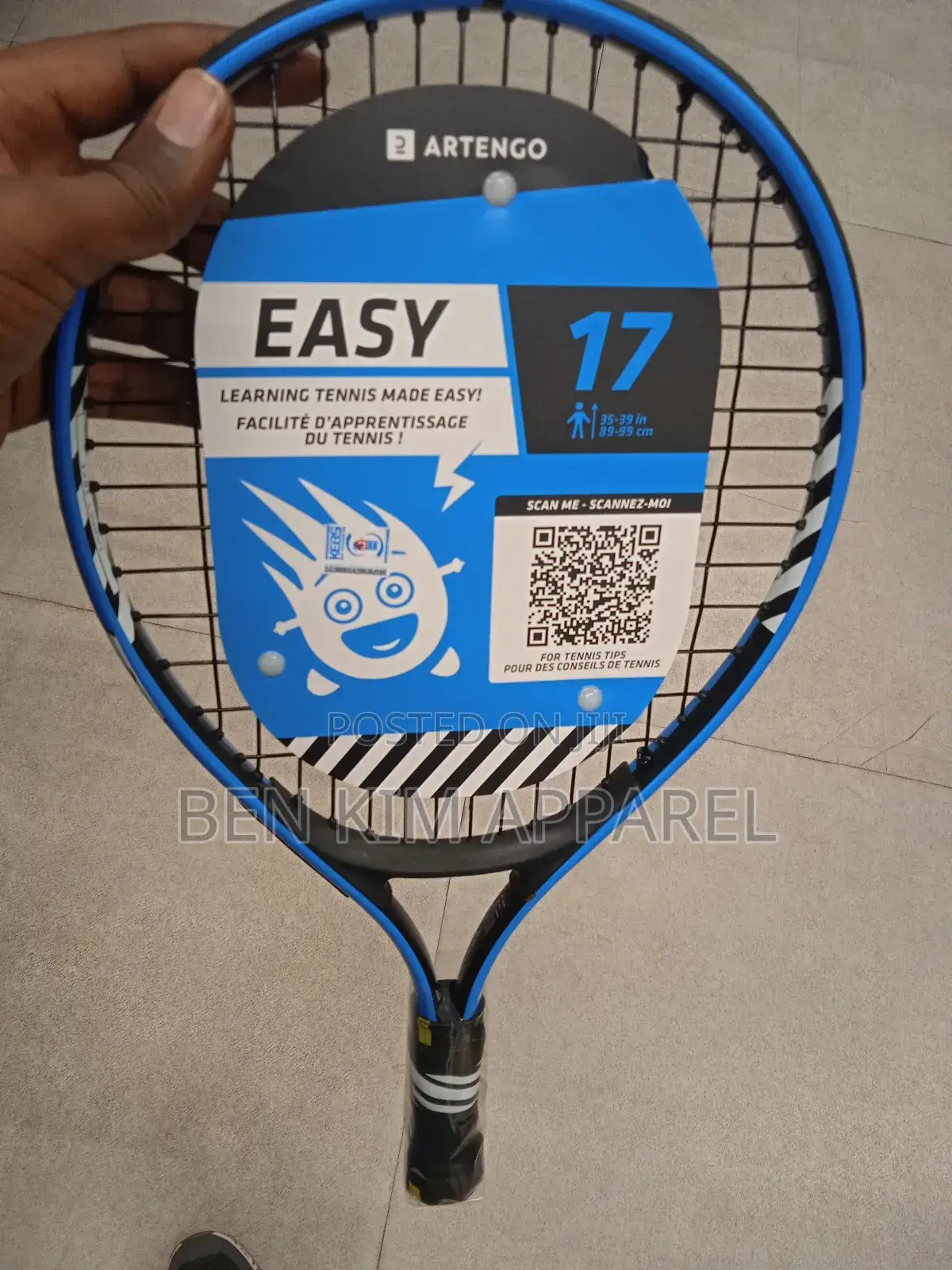 Kids Begginers Tennis Racket Size 17" Blue Under 100cms Tall Height