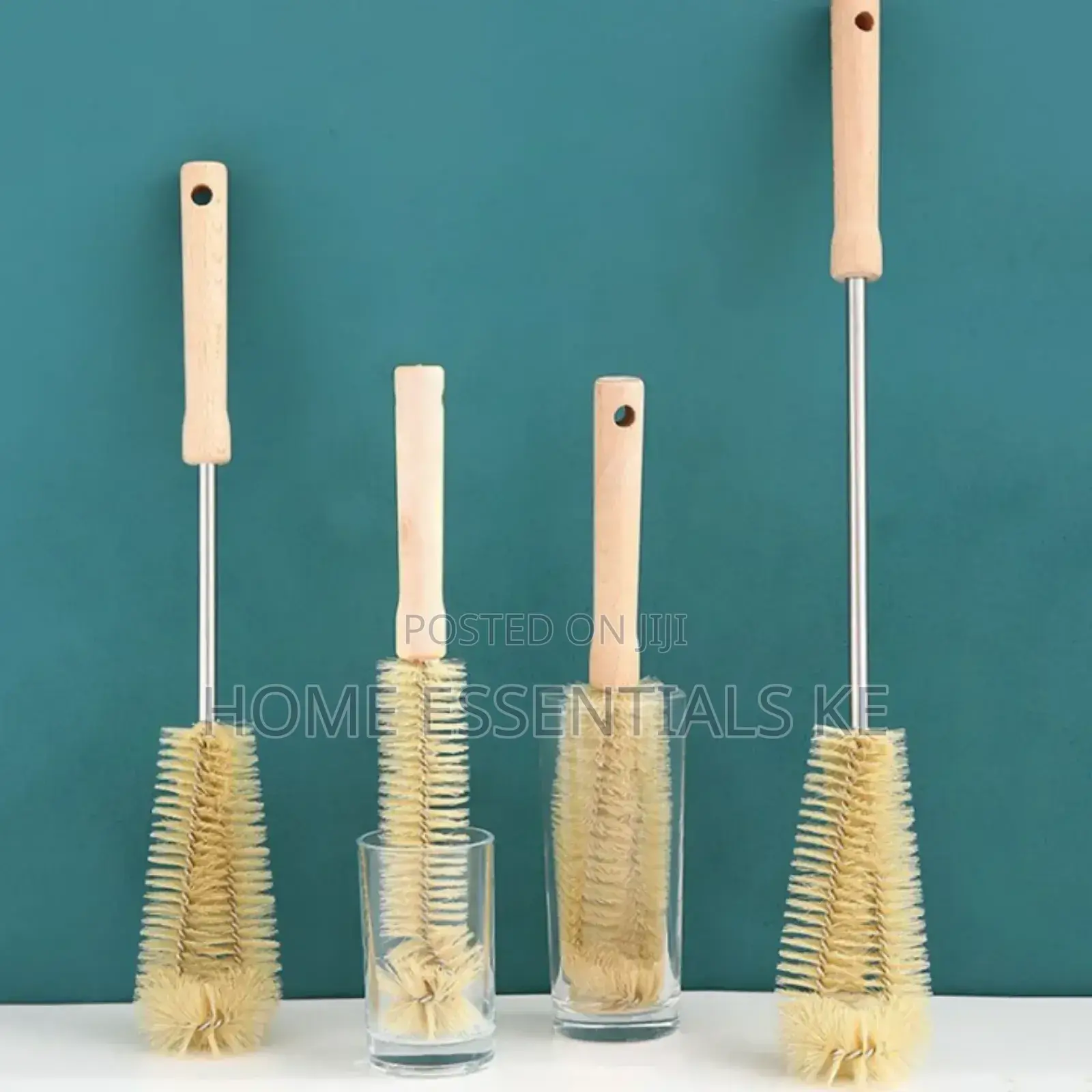*4 Pcs Long Wooden Handle Bottle Cleaning Brushes