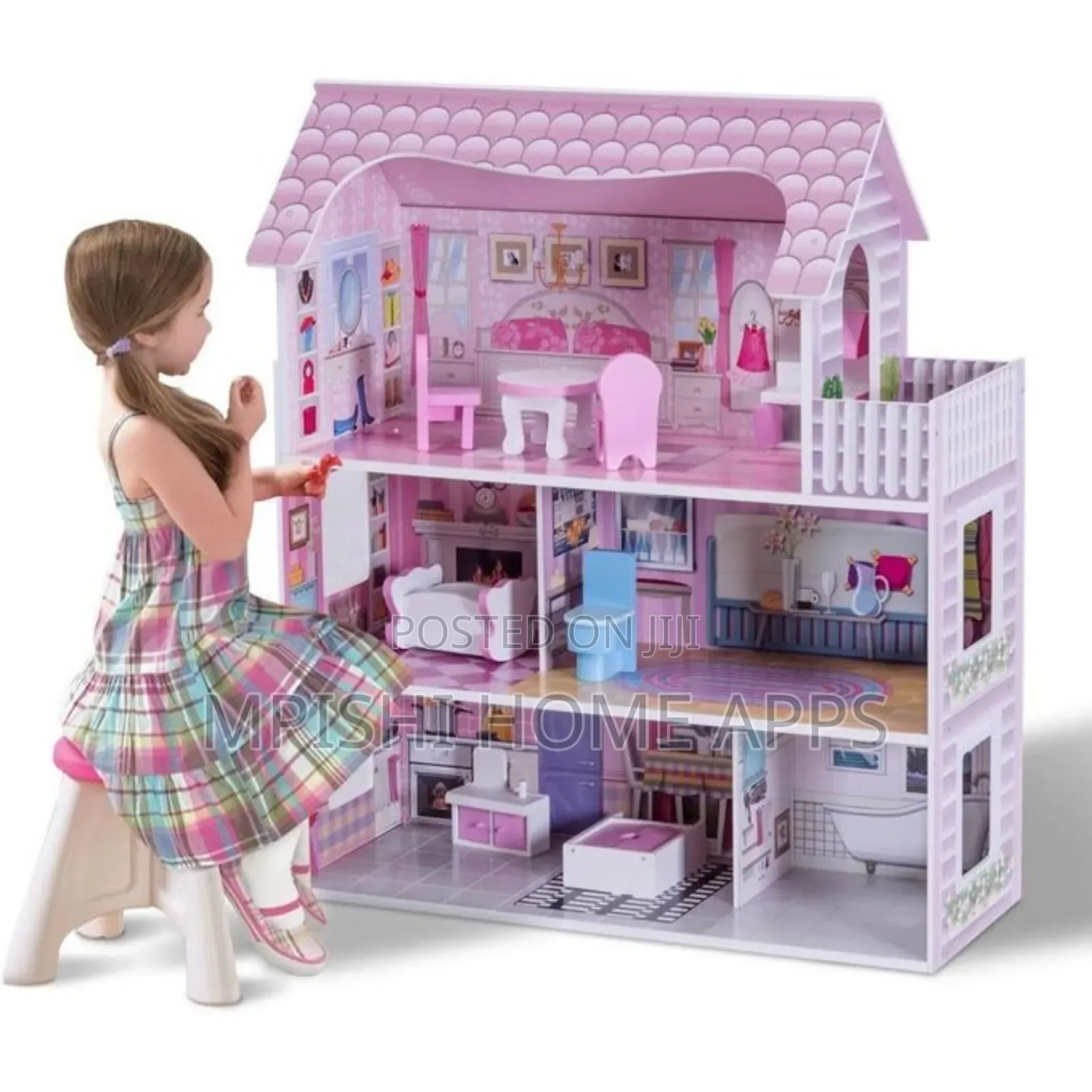 21 Inch Wooden Doll House With Furniture