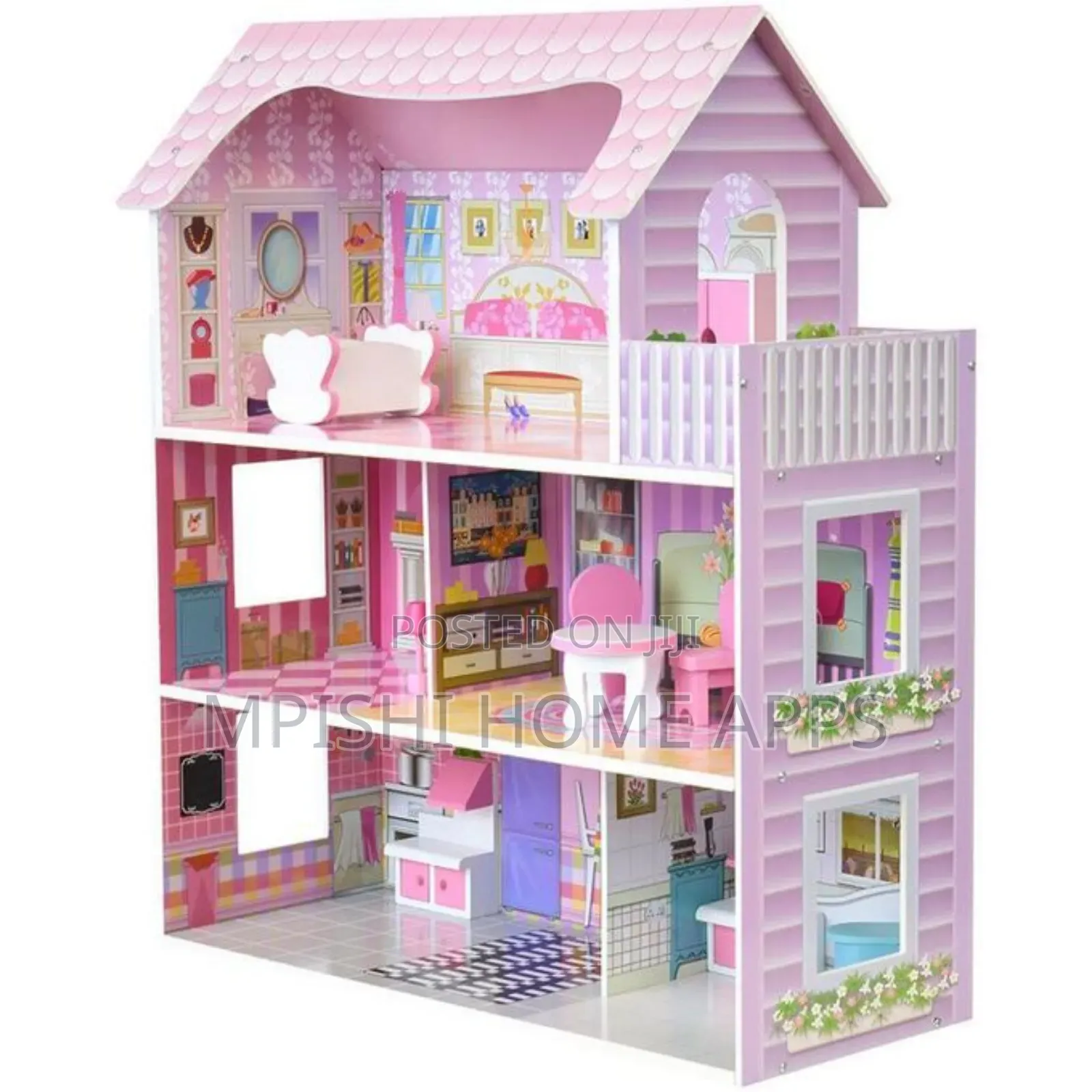 21 Inch Wooden Doll House With Furniture