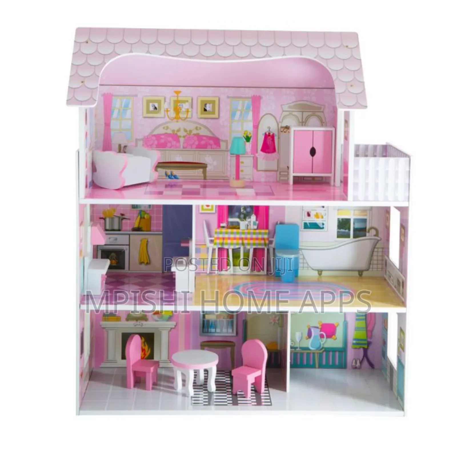 21 Inch Wooden Doll House With Furniture