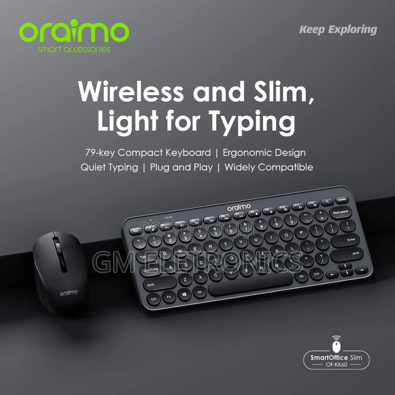 Oraimo Nimble Type of-Kk500n Rechargeable Wireless Keyboard-Mouse Kit