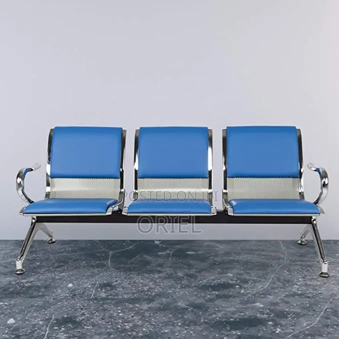 Modern Office Bench : Blue 3-Seater Public Waiting Bench
