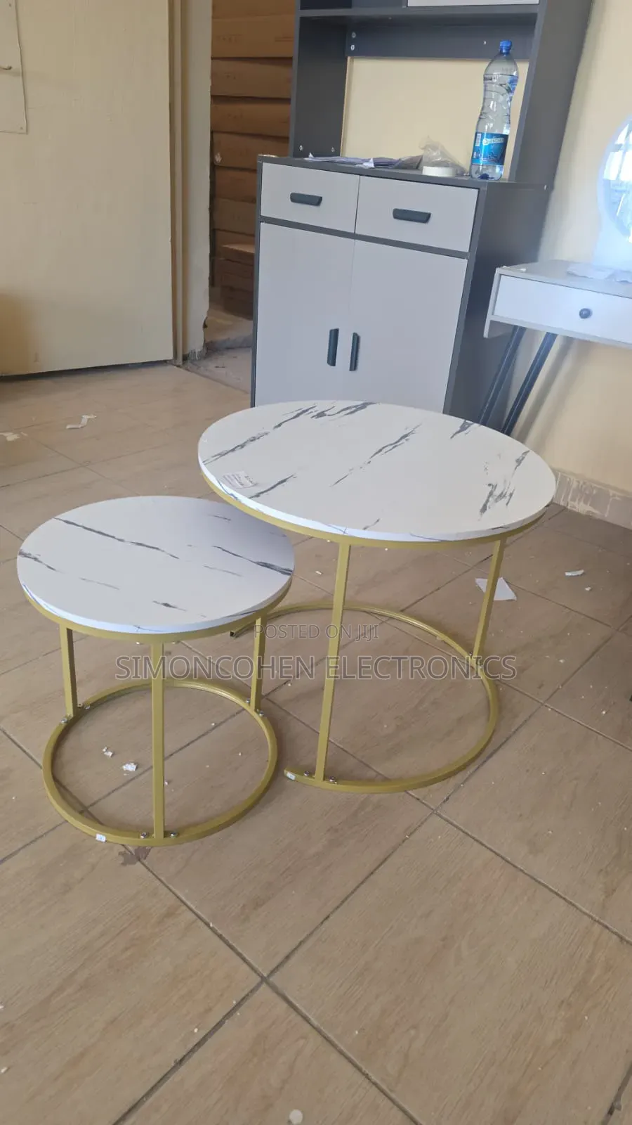 Nesting Coffee Table Marble Effect (Mdf) With Black Stand
