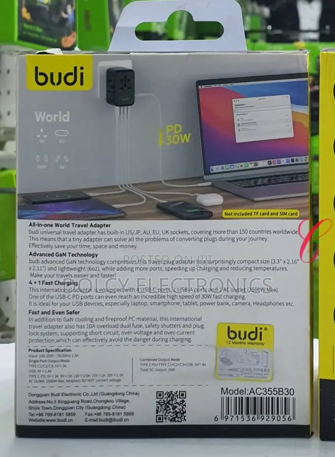 Budi Ac355b30 30w Global Travel Charger.