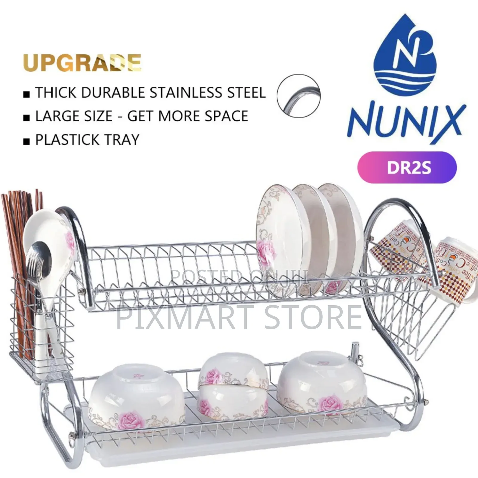 Nunix Dr2s 2‐Tier Stainless Steel Dish Rack With Removable Drain Tray