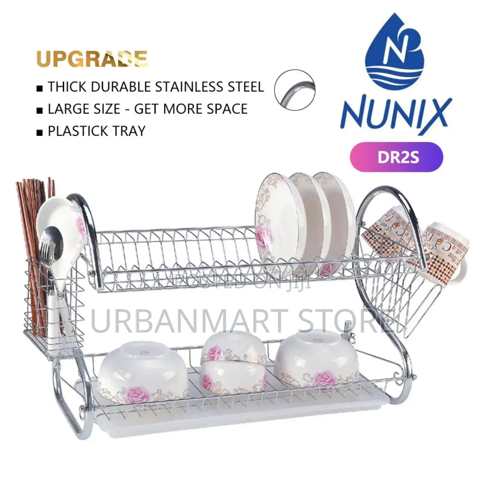 Nunix Dual‐Layer Stainless Steel Plate Utensil Rack With Drip Tray