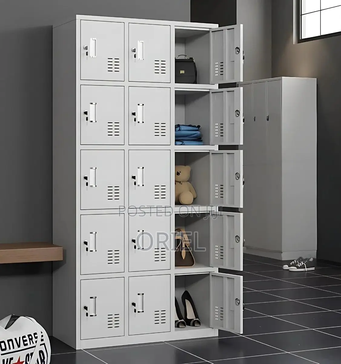 Cabinets; Modern 15-Locker Workplace Storage Cabinet