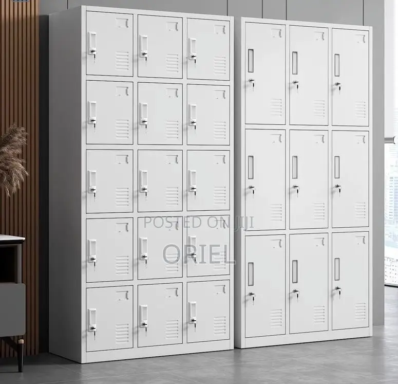 Cabinets; Modern 15-Locker Workplace Storage Cabinet