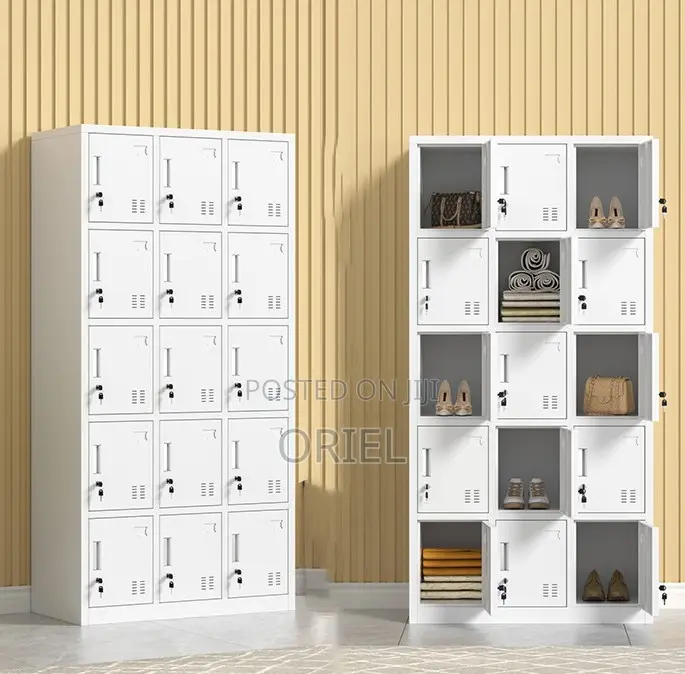 Cabinets; Modern 15-Locker Workplace Storage Cabinet