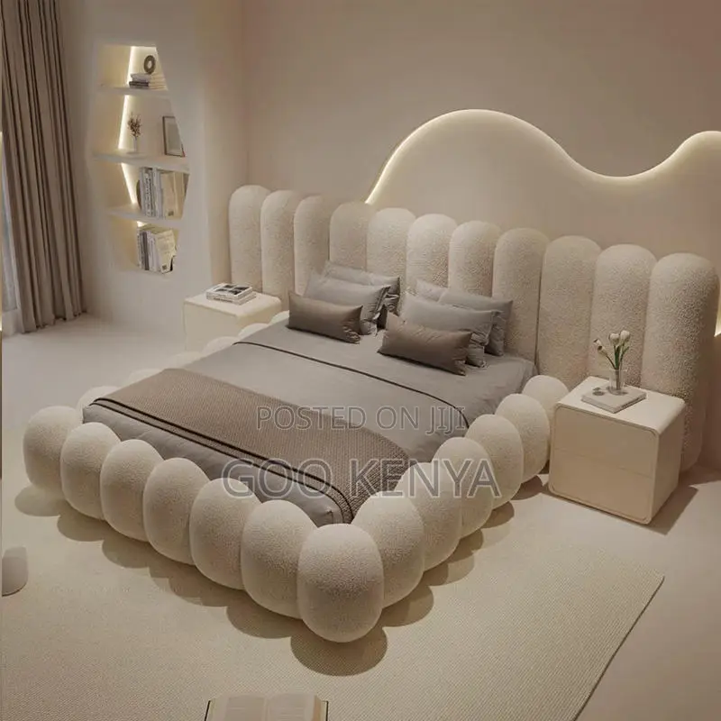 Home Bed; Fabric Tufted Queen Bed Frame With Modern Bubble Design