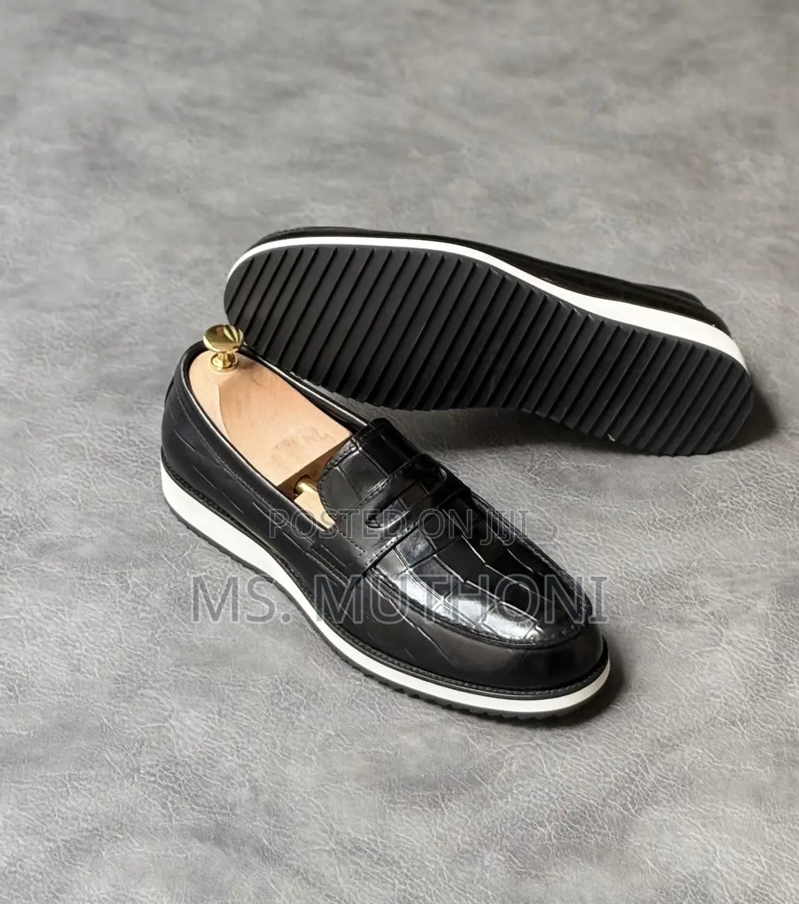 Black Leather , White Rubber Sole Fosters Size 40-46