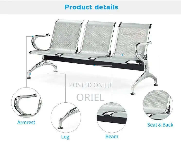 Modern Office Bench : 3-Seater Steel Waiting Bench
