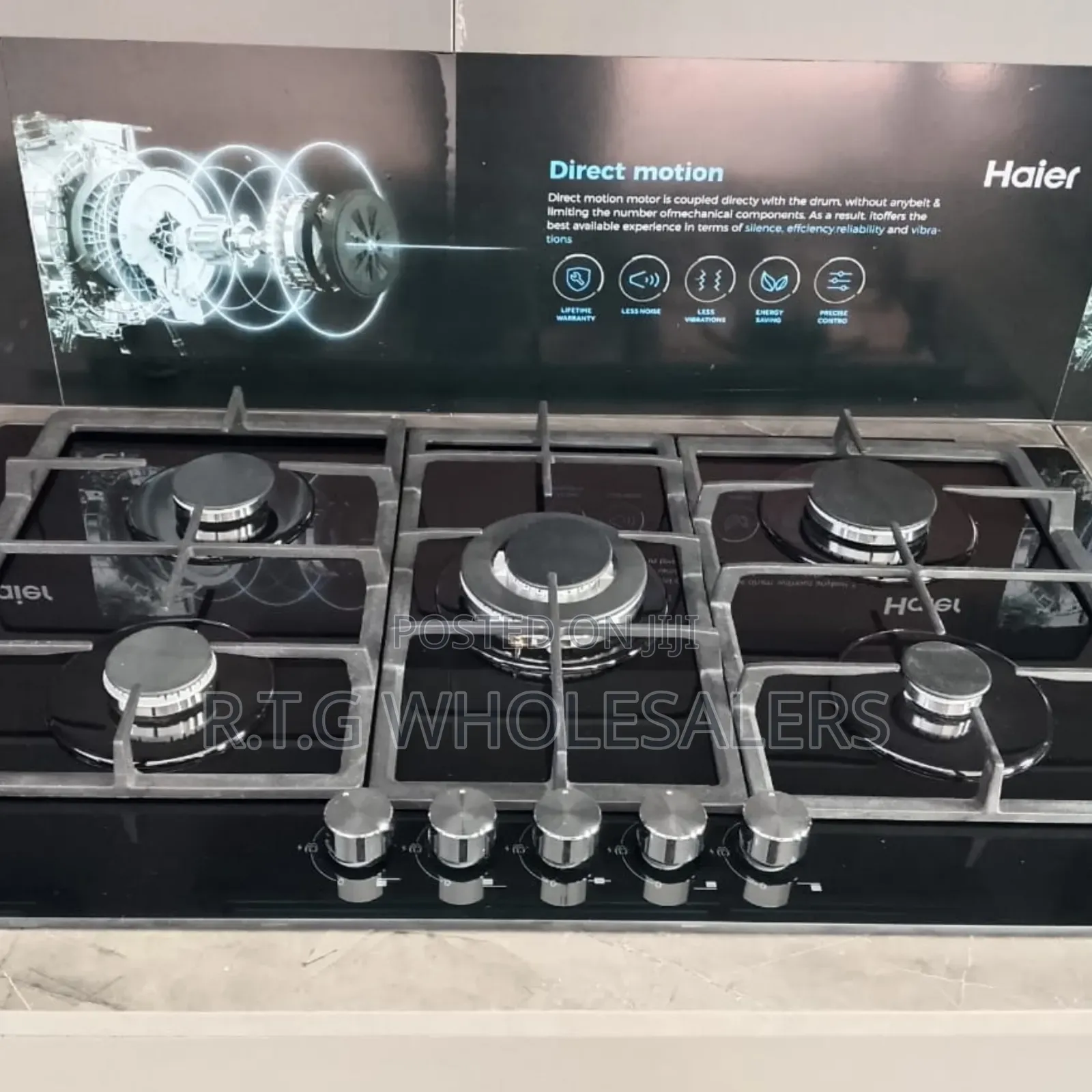 Haier Premium 5‐Burner Gas Hob Hob‐S775b – 75 Cm Black Glass