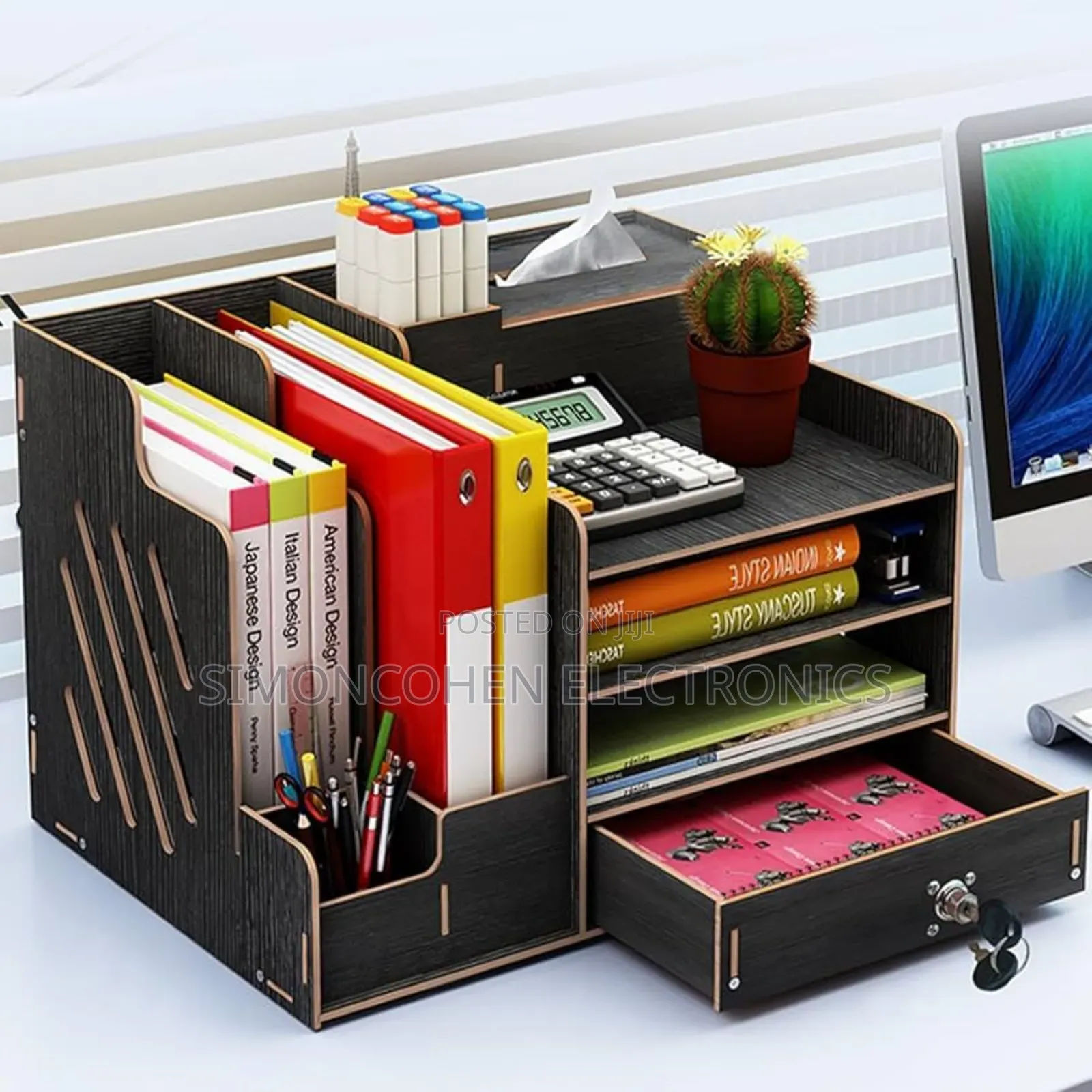 Bamboo Desk Organizer, Desktop Wood Bookshelf File Organizer