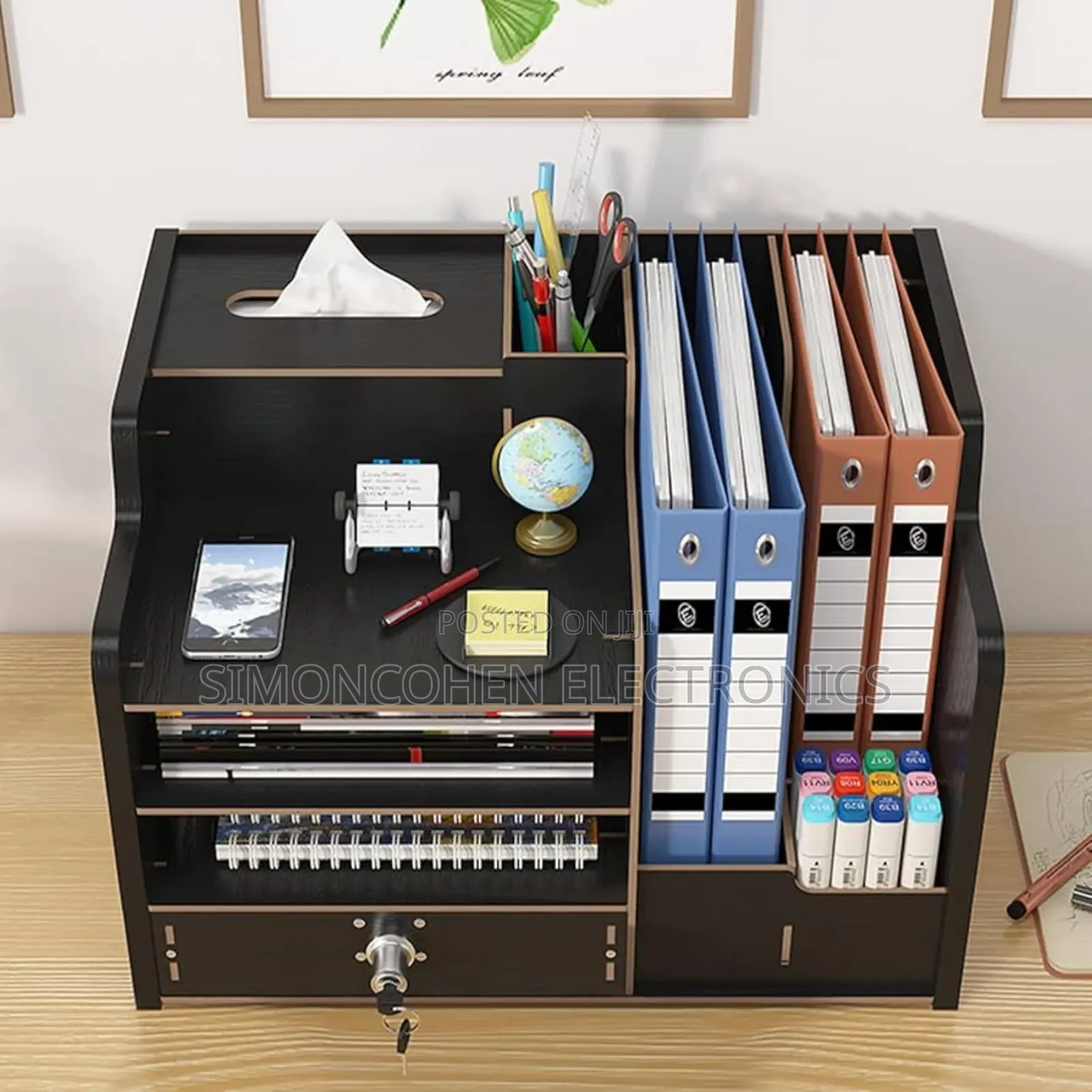 Bamboo Desk Organizer, Desktop Wood Bookshelf File Organizer