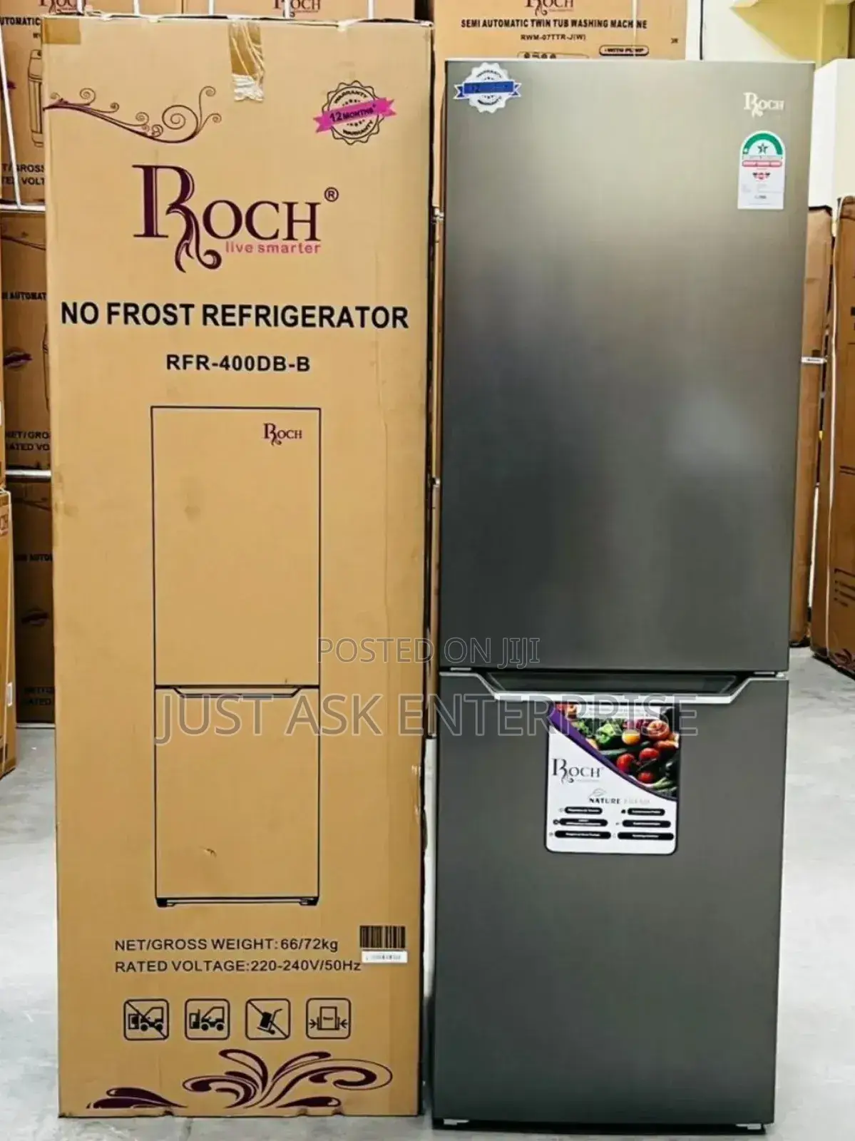 Roch No Frost (Rfr-400db-B) 2 Door Fridge - Bottom Freezer- 330 LTRS
