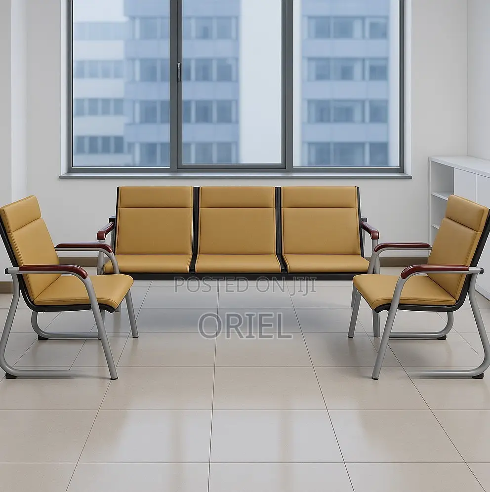 Office Sofa; High-Back 5-Seater Brown Office Lounge Couch