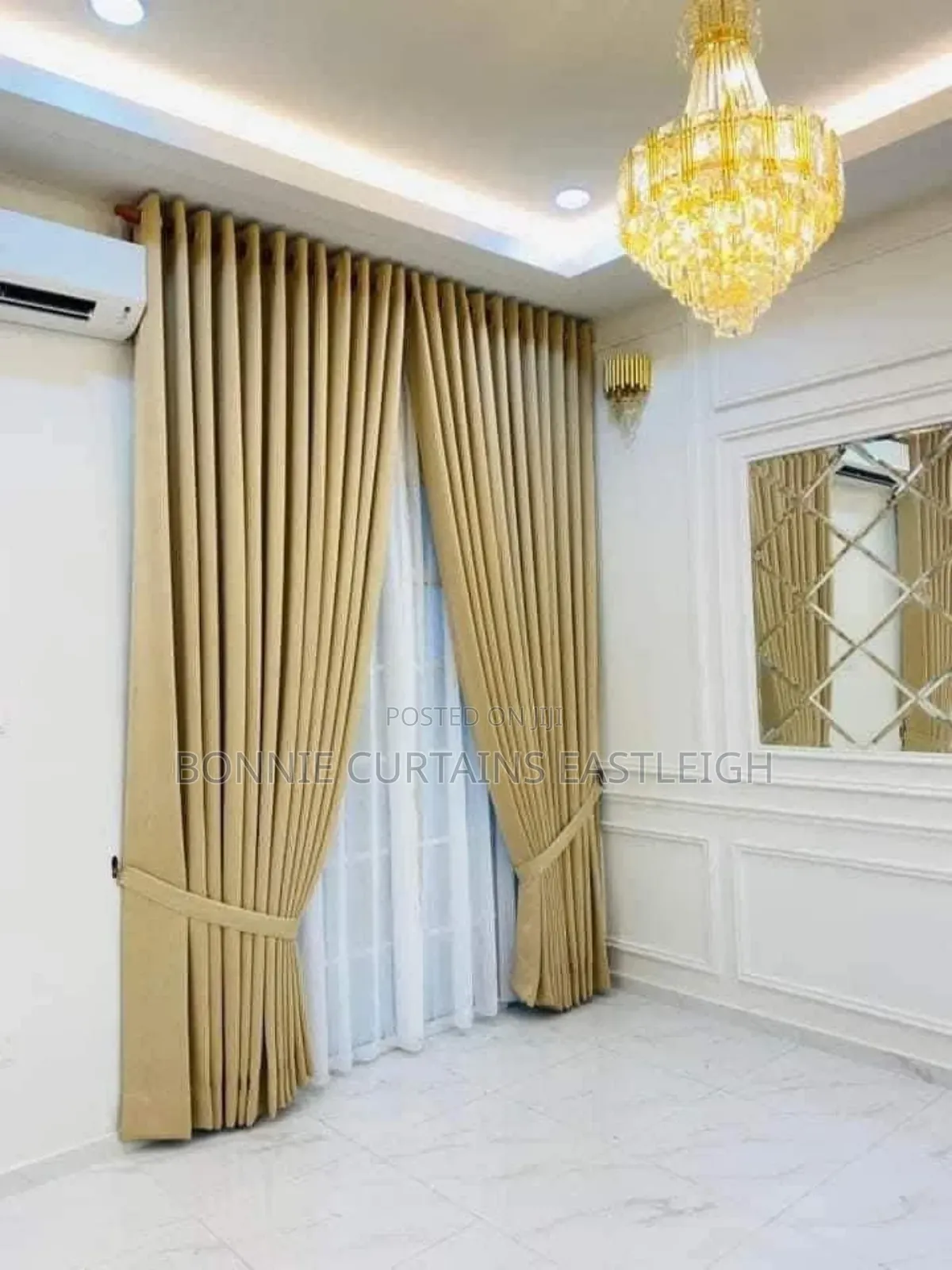 Off White Curtains Mixed With Gold for Dining Room