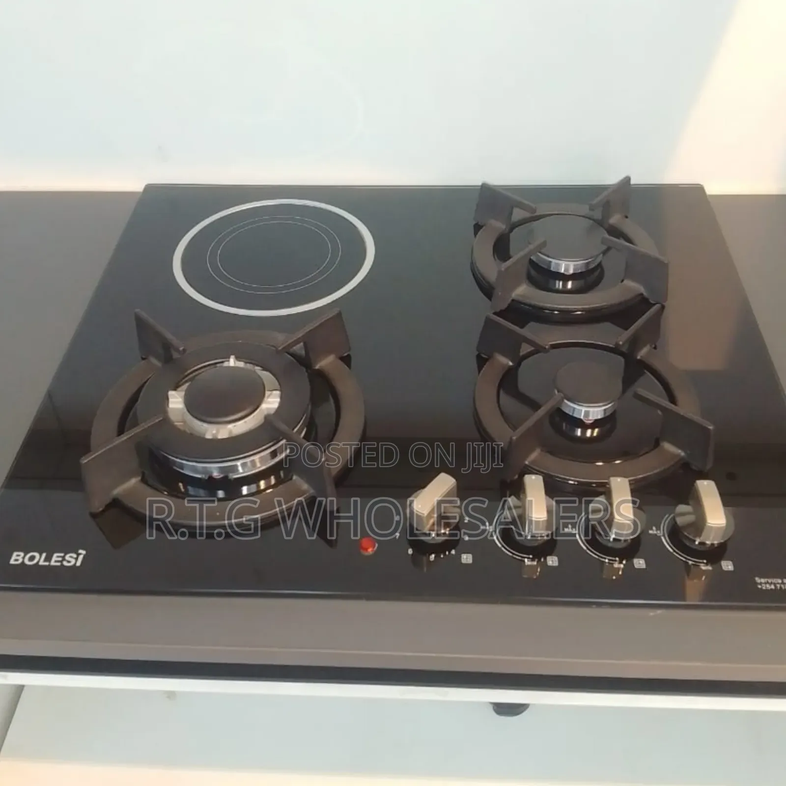 Bolesi Tempered Glass Gas Hob 3 Gas Burners + Infrared + Wok