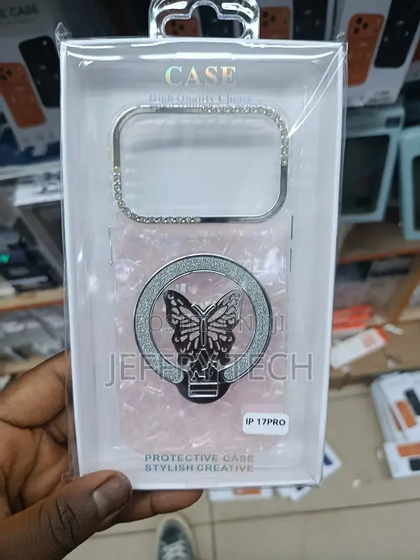 iPhone 17 Pro, a Decorative Ring Stand With a Butterfly Design.