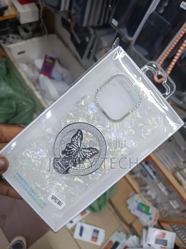 Glitter-Iphone Case for an iPhone 16 Pro Max, Butterfly Ring Stand.