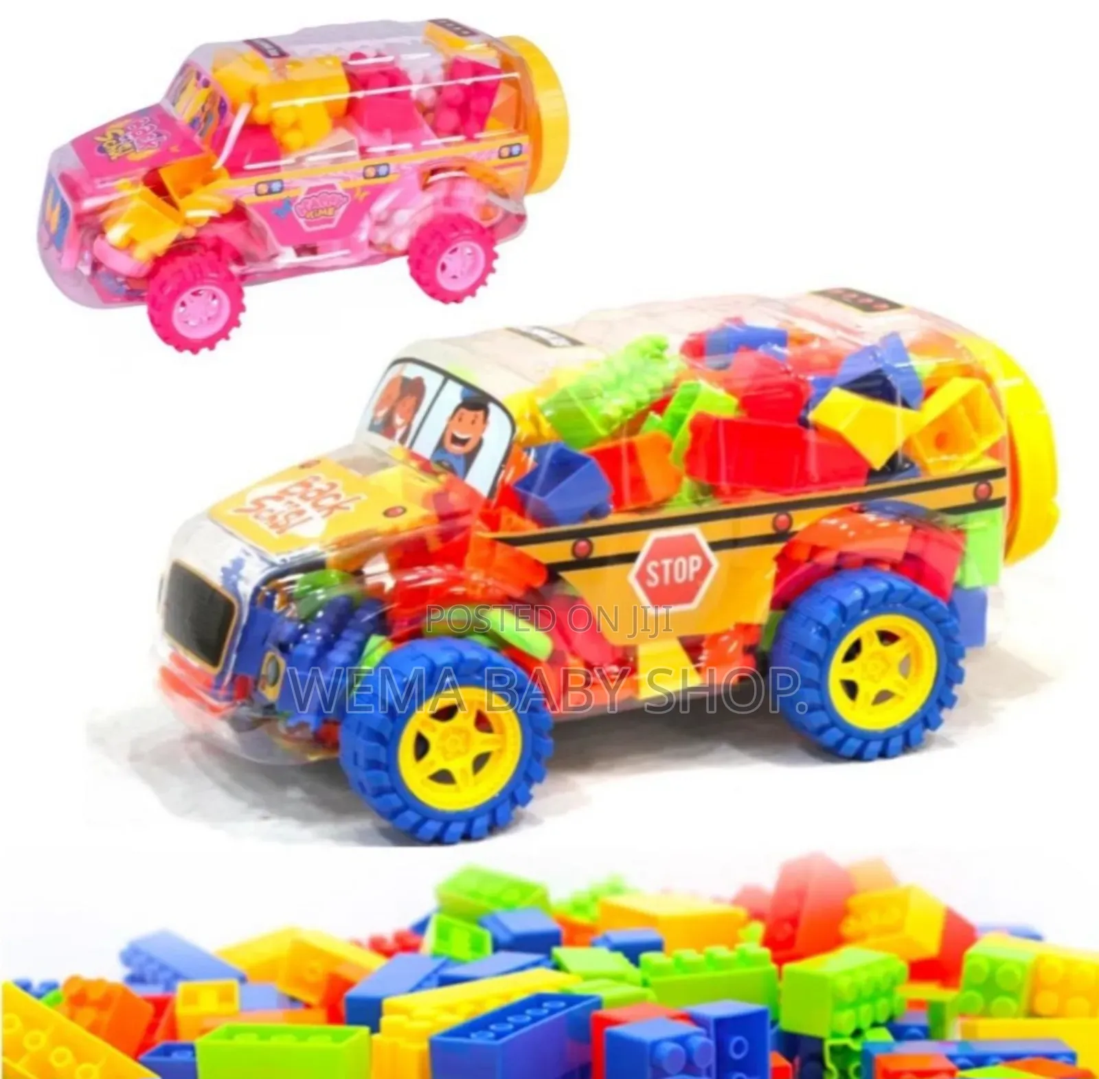 Back to School Colorfulbuilding Blocks Toy in Bus-Shaped Container.