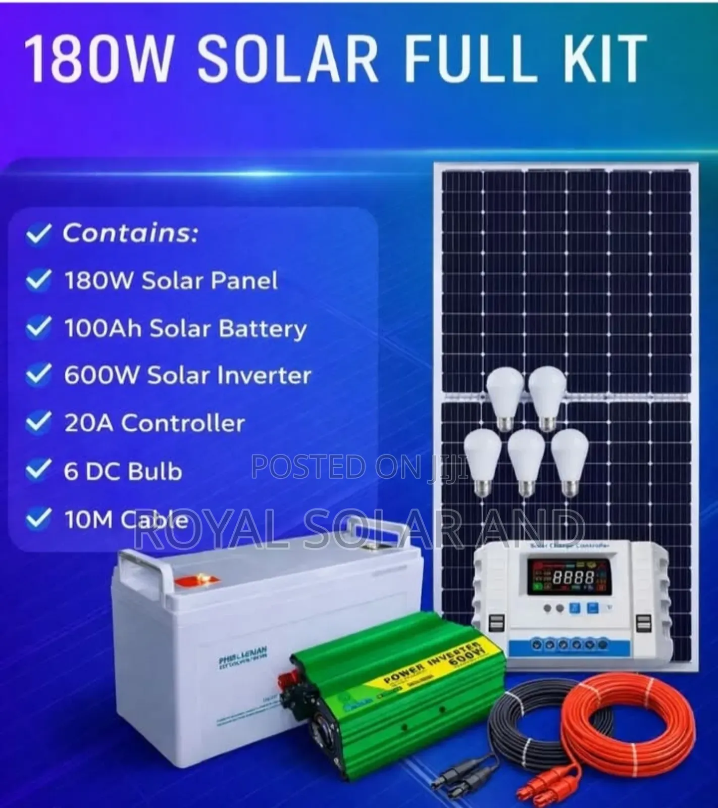 180watts Solar Fullkit With Free Maintenance Battery
