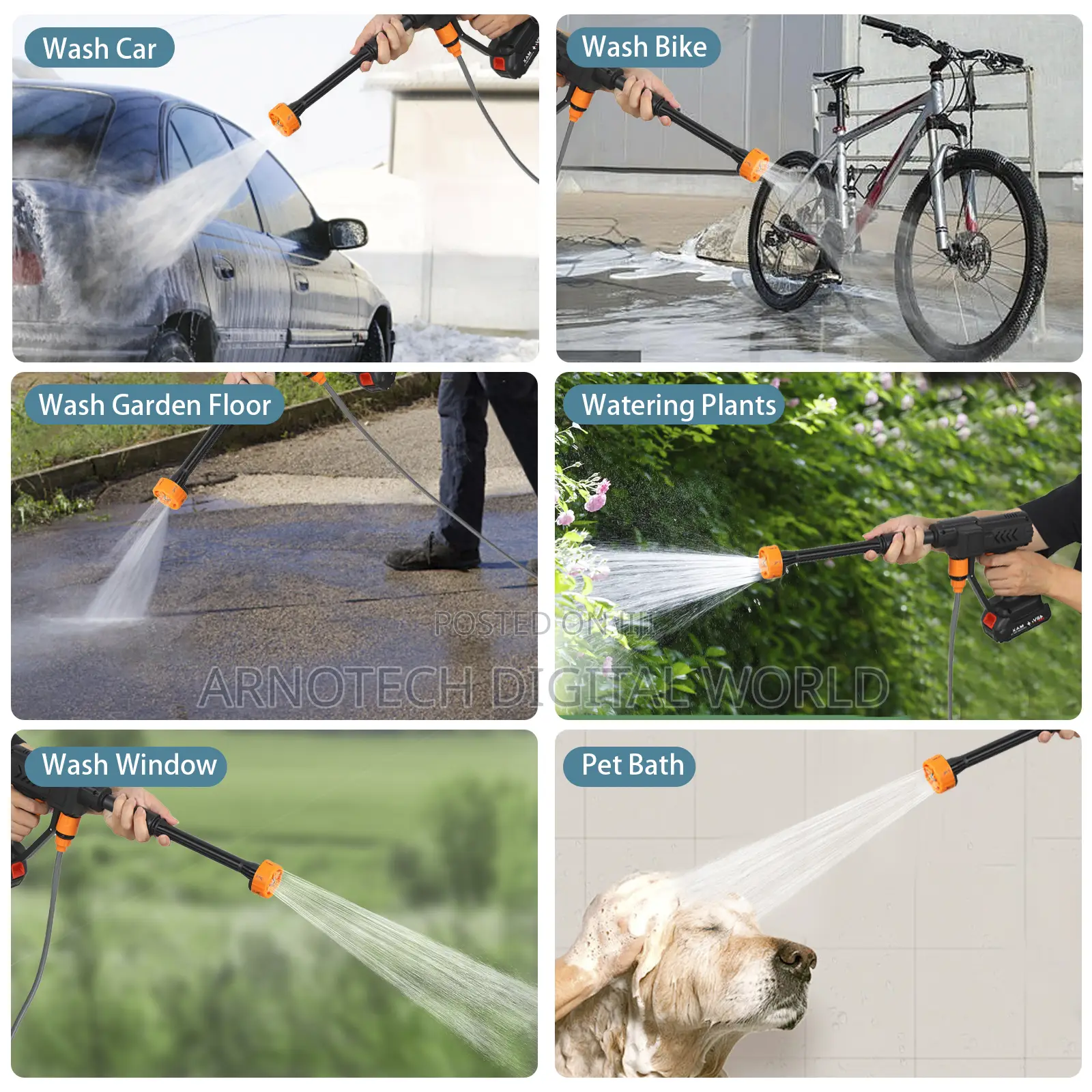 Cordless Portable Pressure Car Washer, 6 in 1 Nozzle + 2 Batteries