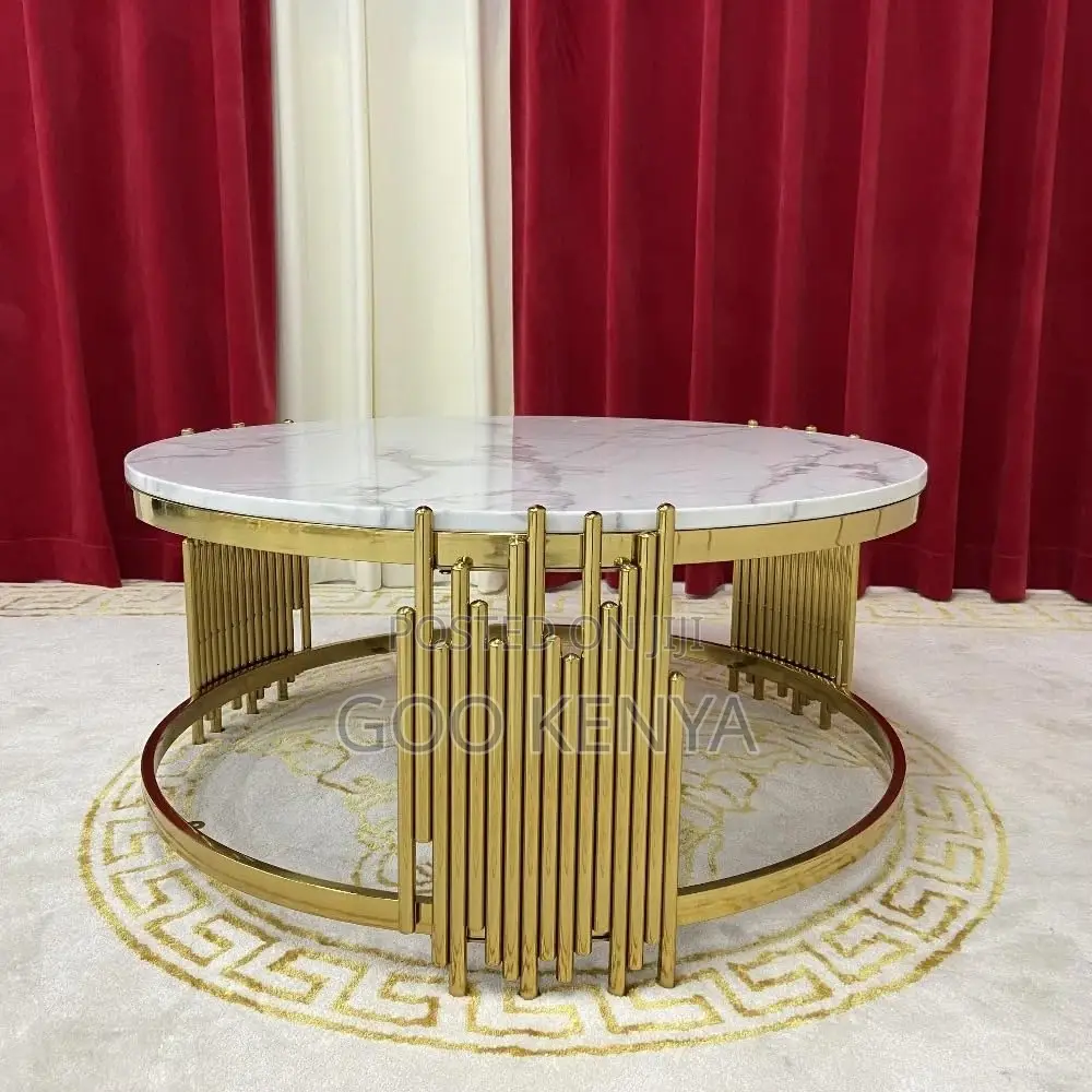 Home Table; Premium Round Marble/Glass Coffee Table With Gold Legs