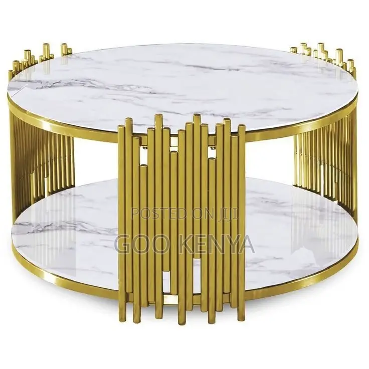 Home Table; Premium Round Marble/Glass Coffee Table With Gold Legs