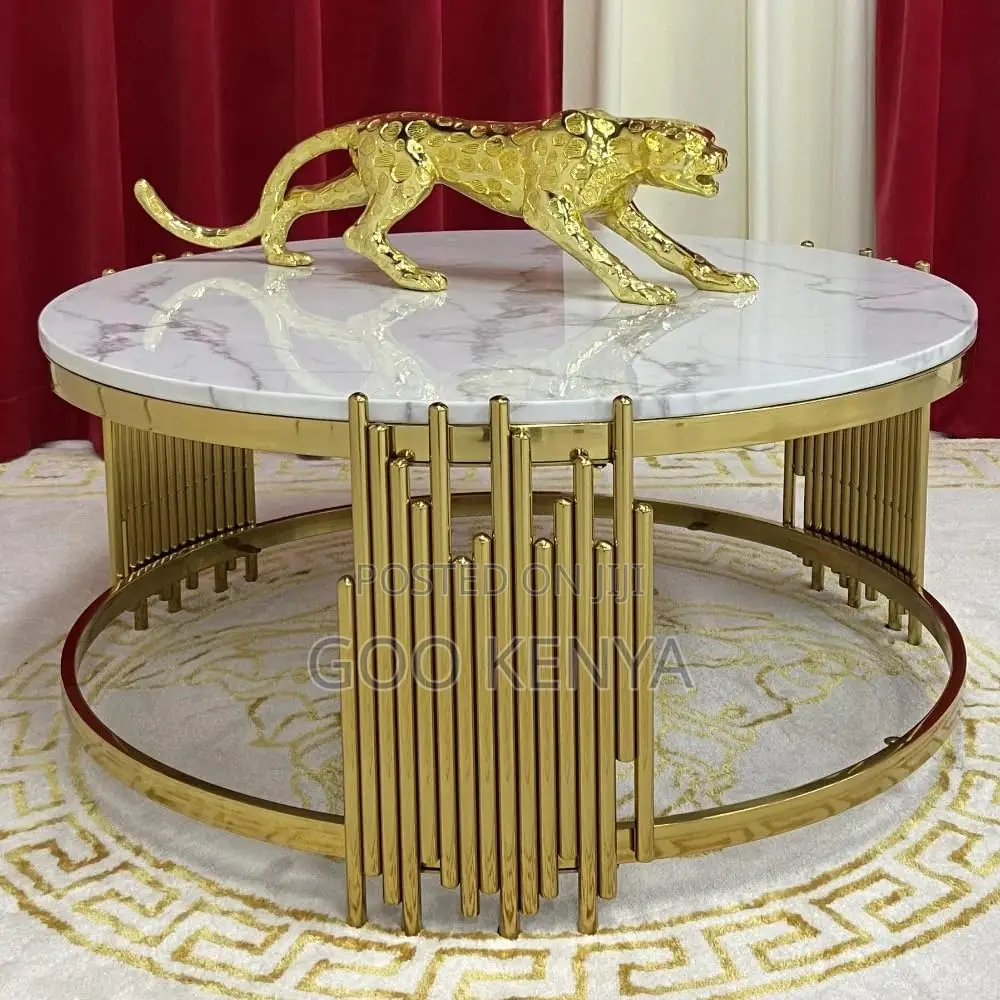 Home Table; Premium Round Marble/Glass Coffee Table With Gold Legs