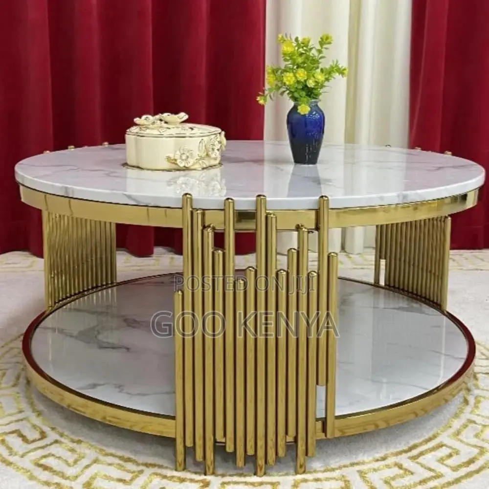 Home Table; Premium Round Marble/Glass Coffee Table With Gold Legs
