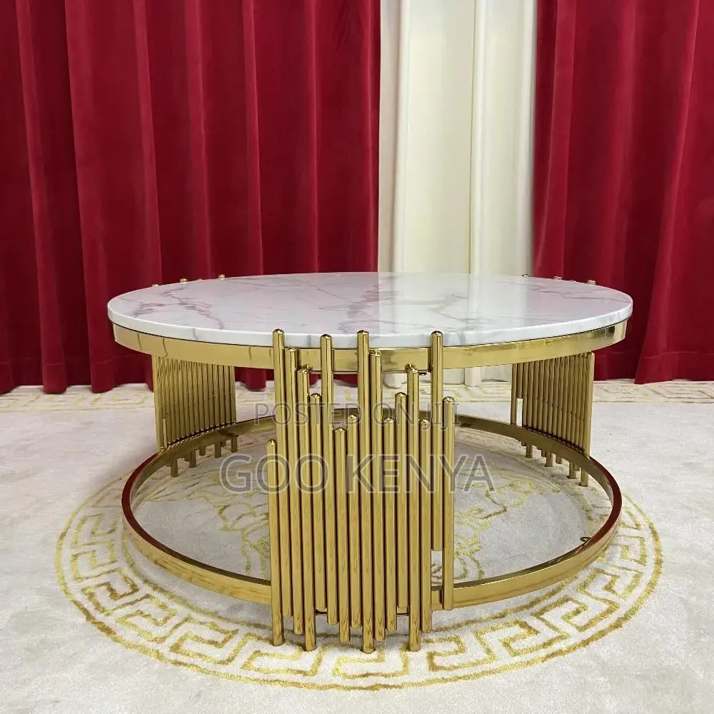 Home Table; Premium Round Marble/Glass Coffee Table With Gold Legs
