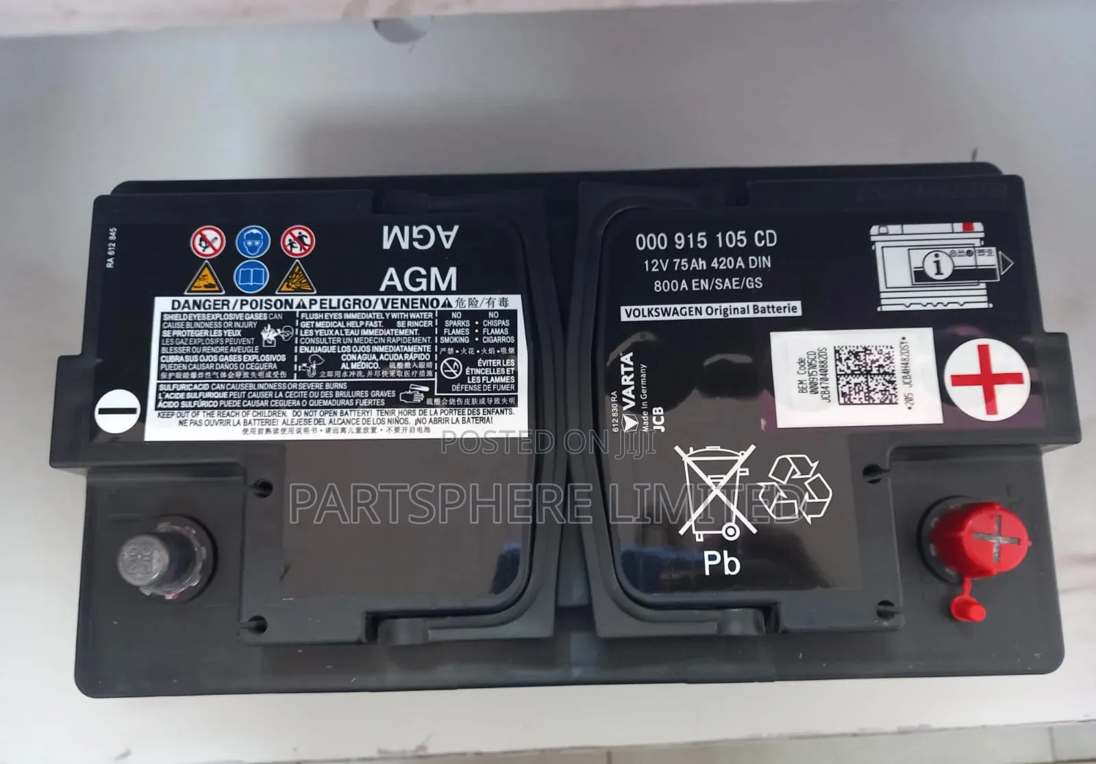 Agm80 Volkswagen Oem Battery 12v 75ah 800cca