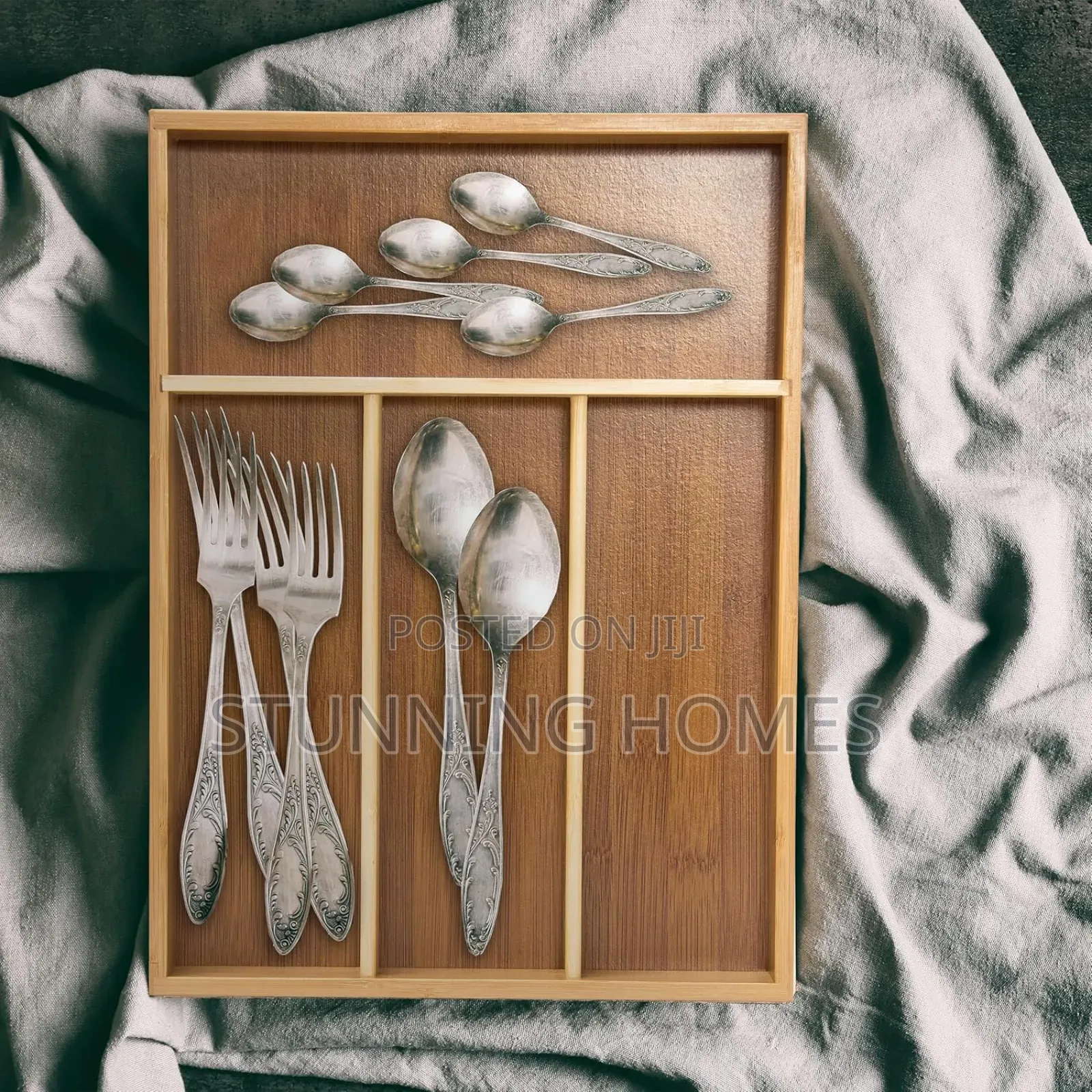 4 Partitioned Wooden Cutlery Holder