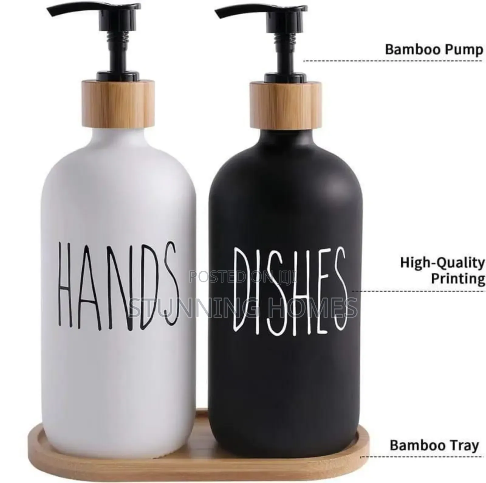 Ceramic Soap Dispenser Bottles With a Bamboo Base