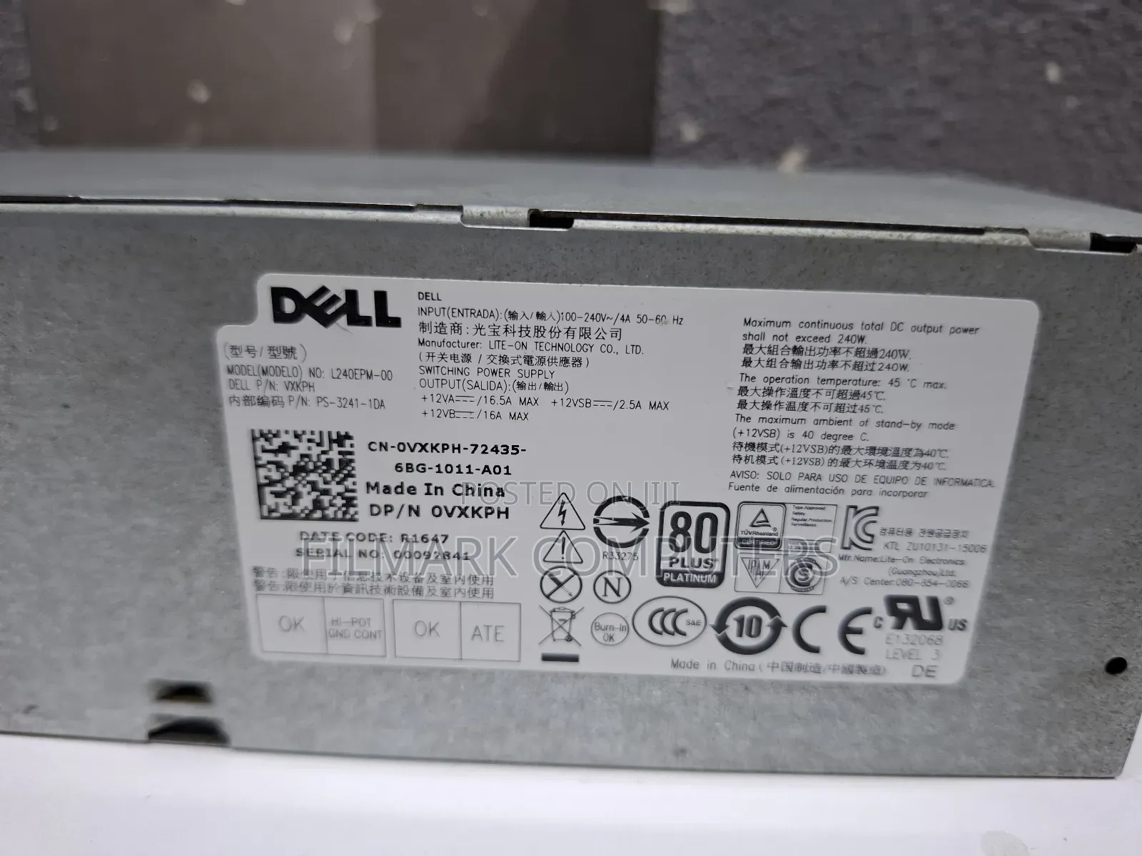 Dell Optiplex 3040 5040 7040 3656 240w Power Supply L240epm-00