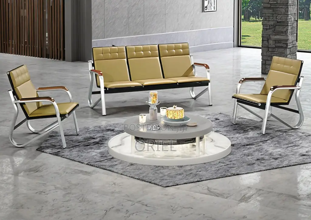 Office 5-Seater Bench : Brown 5 Seater Reception Waiting Sofa