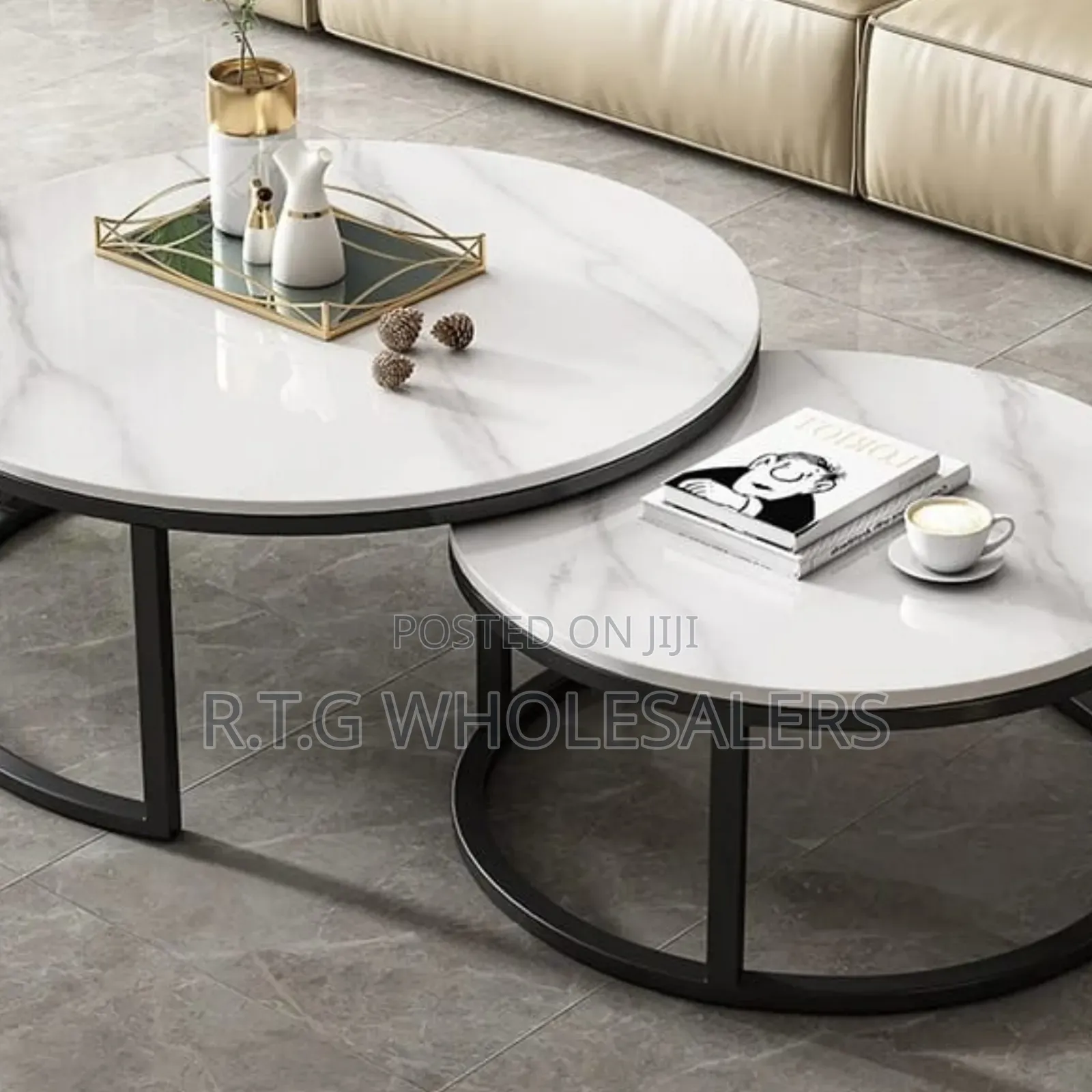 Modern Luxury 2in1 Marble Nesting Tables Black Stand