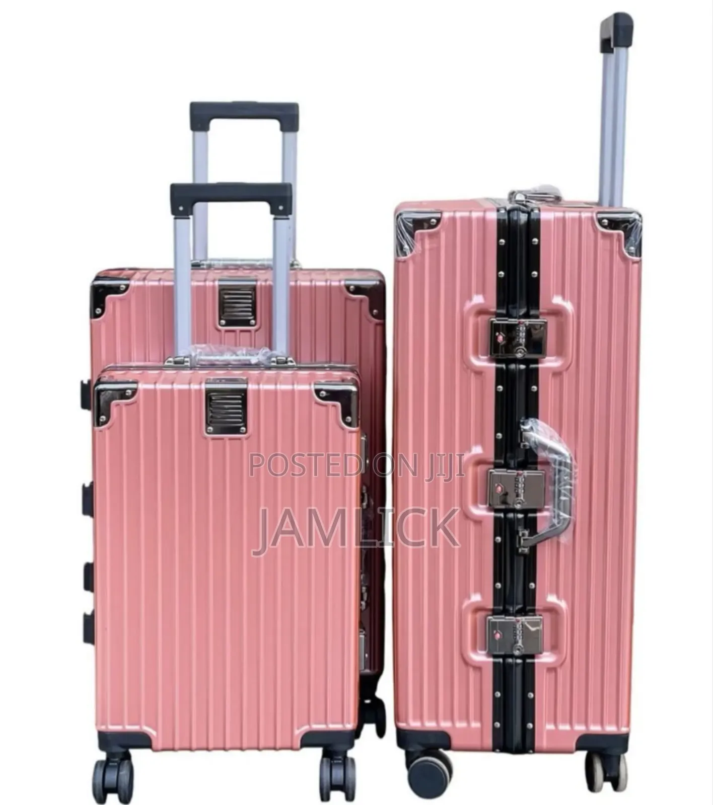 Rose Gold 3pcs Aluminium Abs Suitcase Set