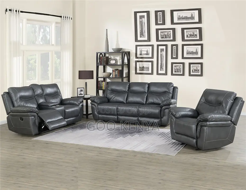 Home Sofa Set; Modern Sectional Sofa With Reclining Leather Chairs