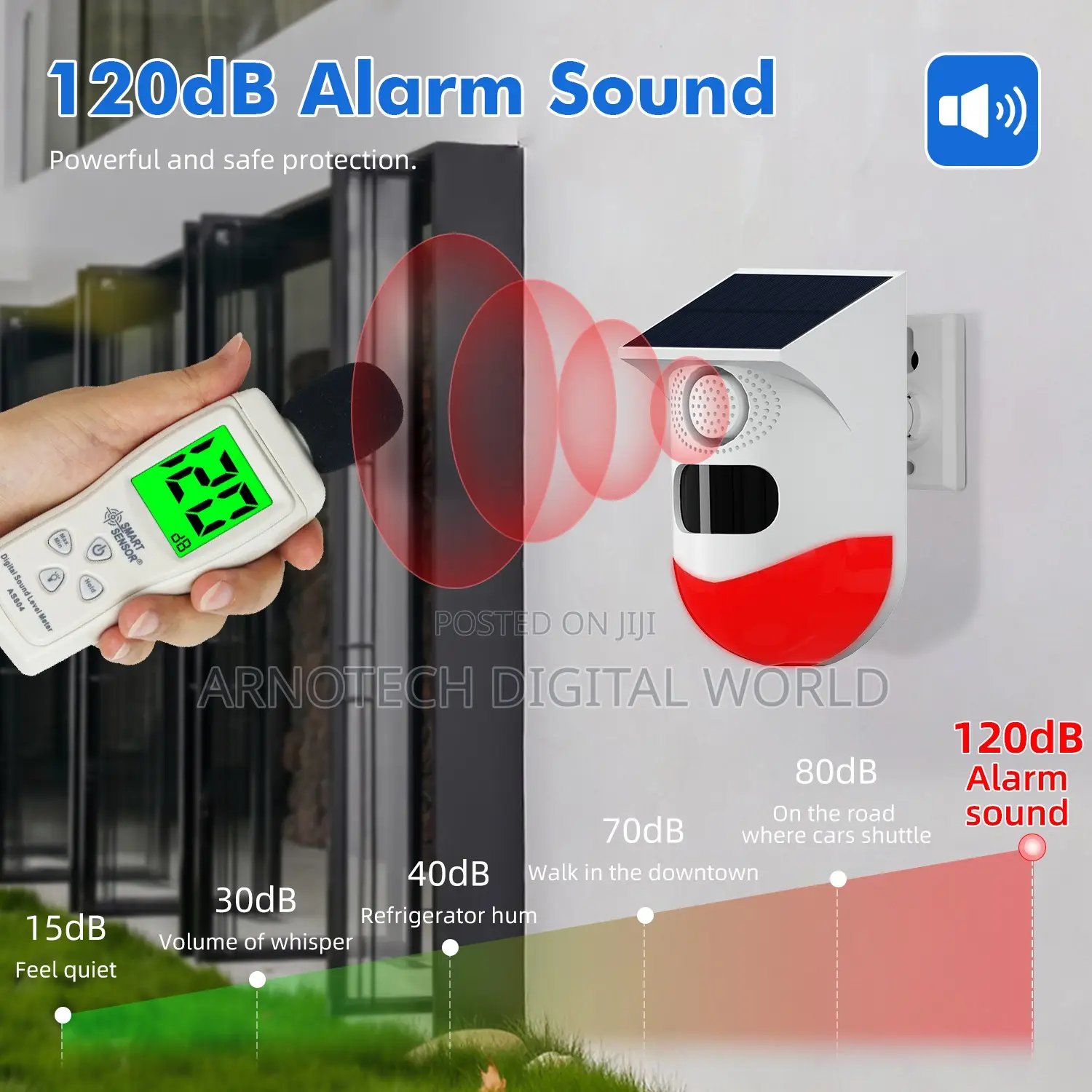 Solar Powered Infrared Motion Sensor Alarm Outdoor/Indoor Strobe Light