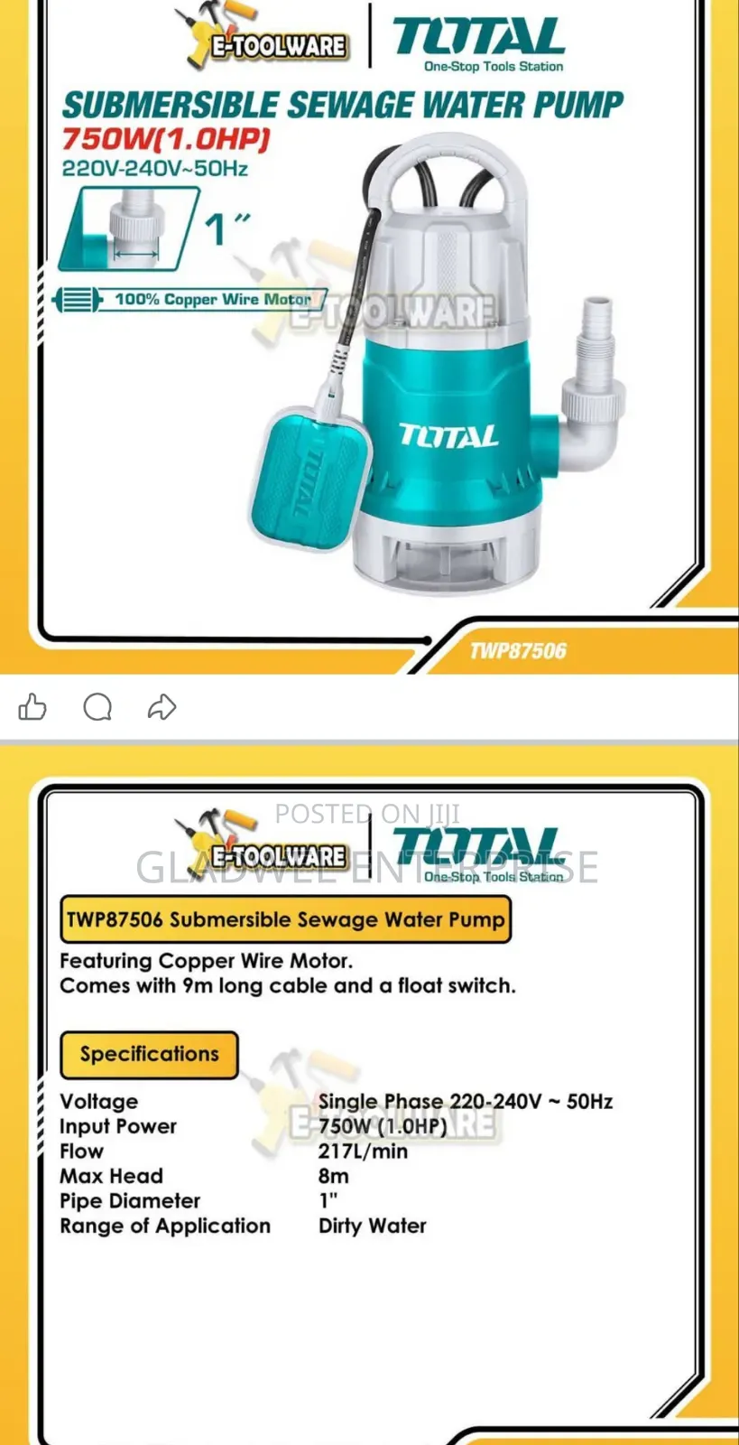High Recommend Total Sewage Pump Drainage Pump