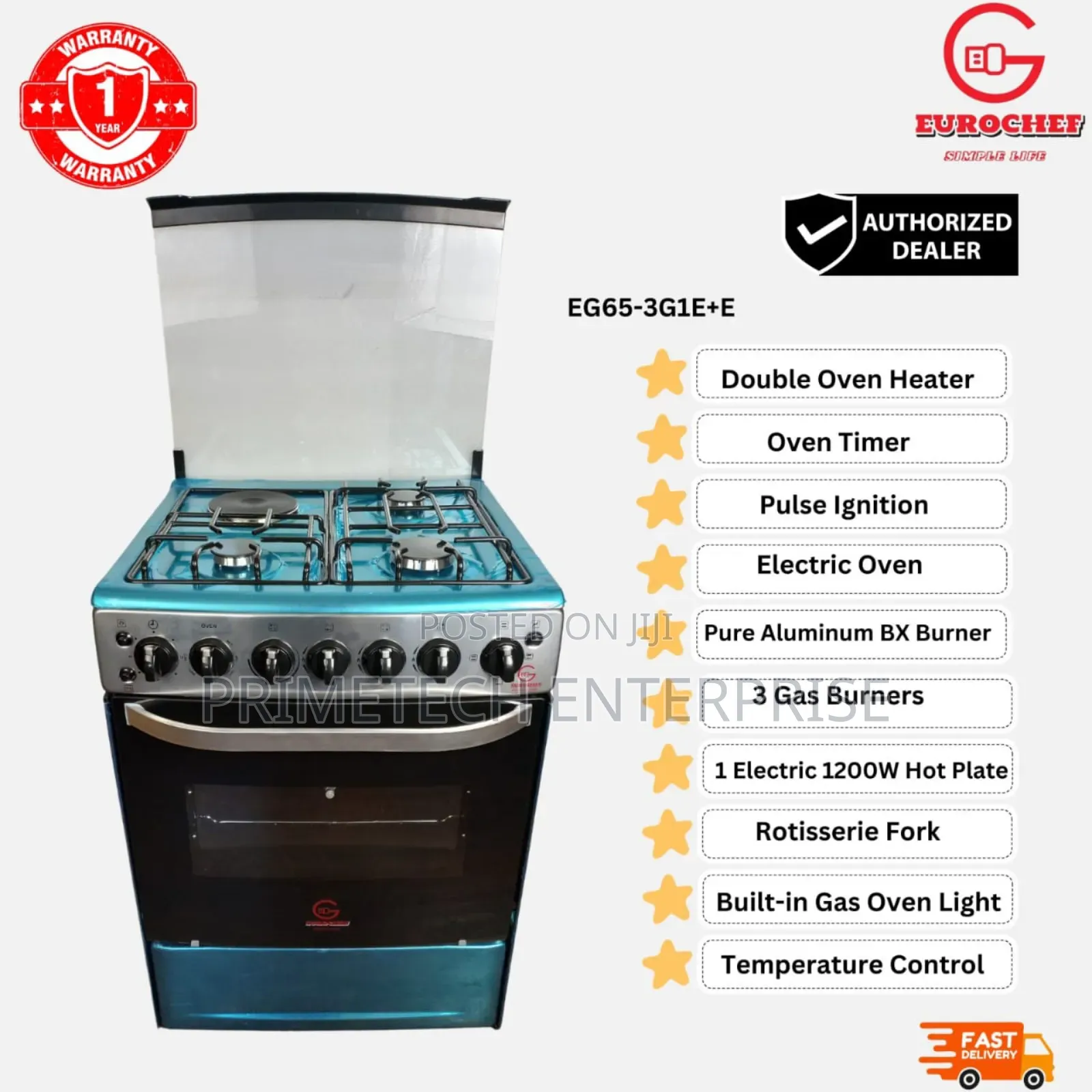 Eurochef 60*65 , 3g + 1 E Standing Cooker