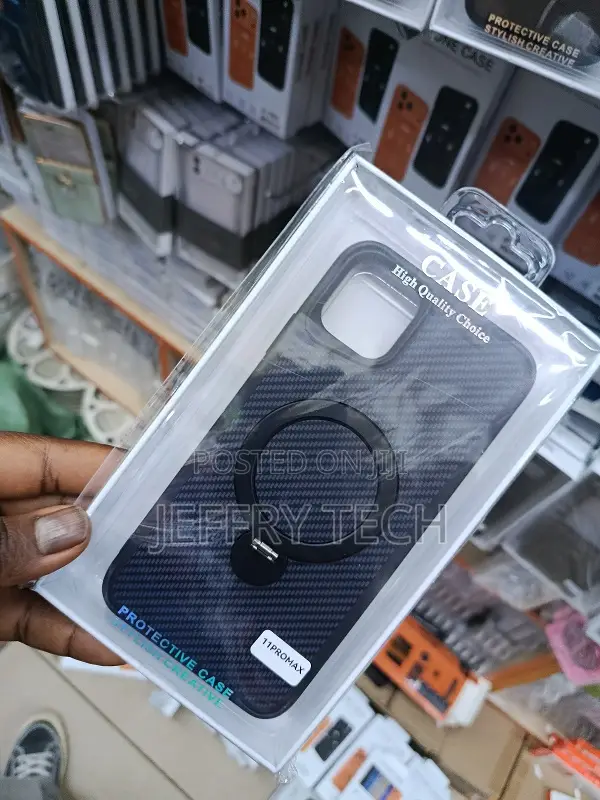 iPhone 11 Pro Max, a Carbon Fiber Style Finish Magnetic Ring Stand