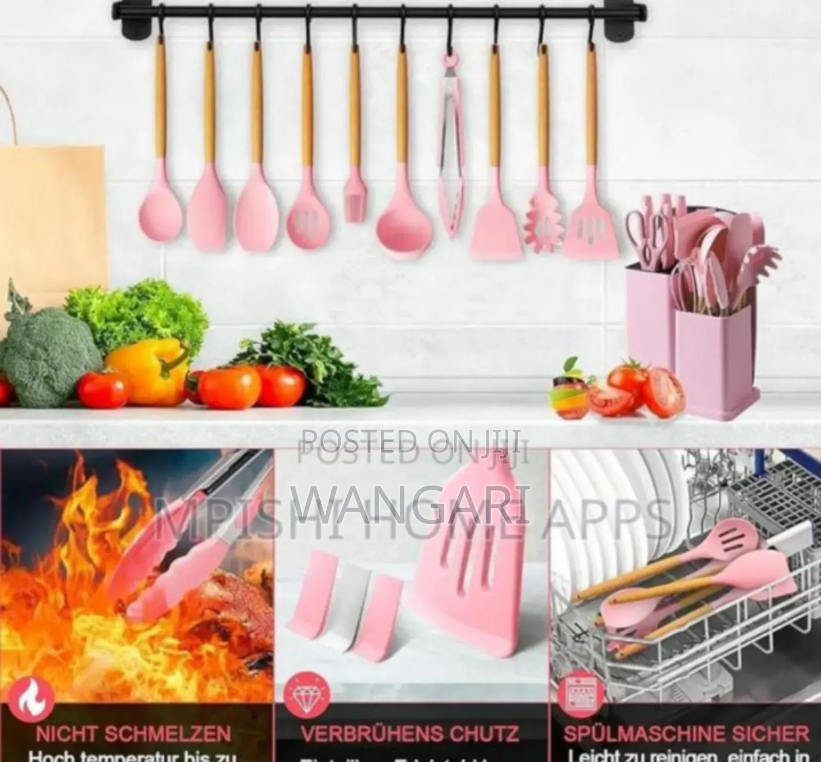 Colour Pink 19pcs Silicone Spoons