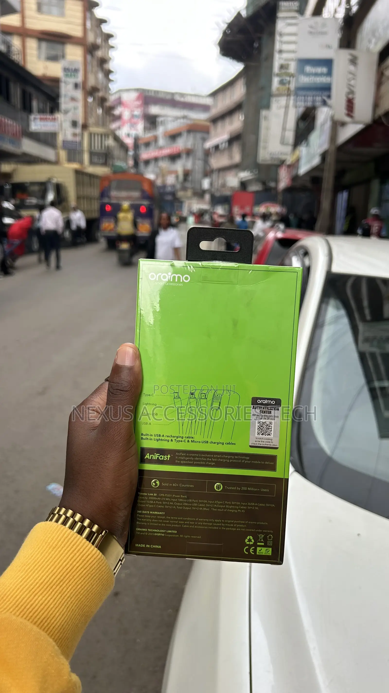 Oraimo 20000mah Power Bank Traveler Link 20(Opb-P5201)–Built-in Cables